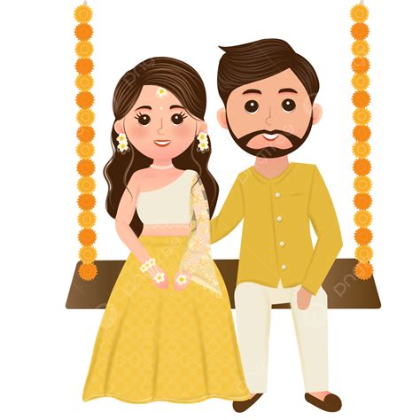 Haldi Couple Cute Indian On Ceremony In Yellow Outfits Bride And Groom ...