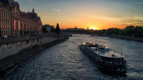 Download Passenger Ship Seine Ship Boat Evening Sunset France River Man ...