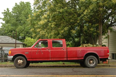 OLD PARKED CARS.: 1990 Ford F350 Custom Crew Cab Dually Diesel.