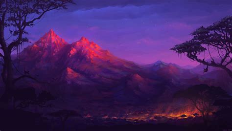 Forest Mountains Colorful Night Trees Fantasy Artwork 5k Wallpaper,HD ...