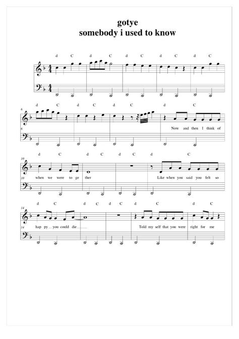 Somebody That I Used to Know Piano Sheet Music - Gotye