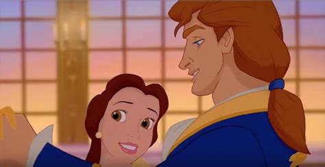 Belle and Prince Adam about to share a romantic dance in the ballroom ...