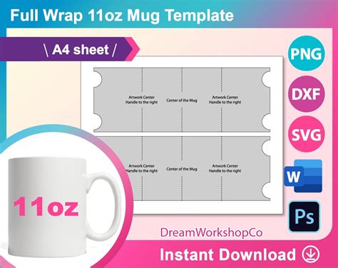 11oz Mug Template, 11oz Mug Full Wrap Template, Sublimation Template ...