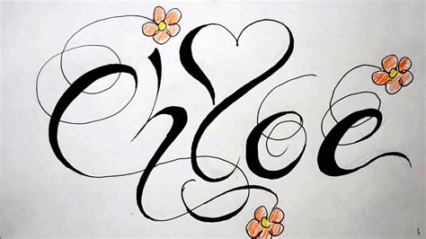 Name Tattoos - Drawing Fancy Script Design with Heart and Flowers - YouTube