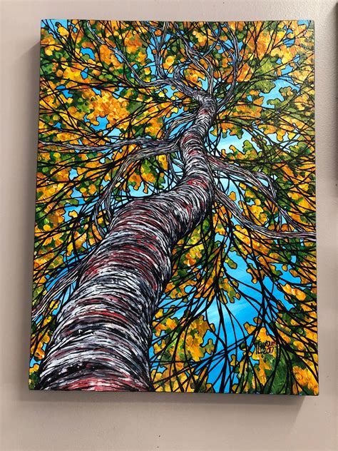 Blossoming Autumn Birch Tree, 18x24 Original Acrylic Painting by Tracy ...