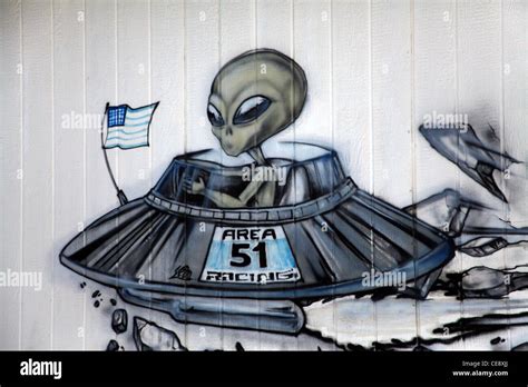 graffiti art of a alien space ship at Rachel Nevada Stock Photo - Alamy