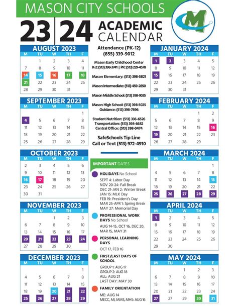 Mason City Schools Calendar 2023-2024 in PDF