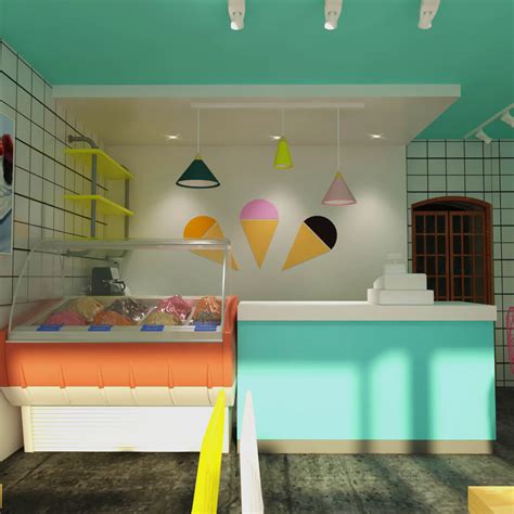 Small size ice cream shop interior 3D design ideas