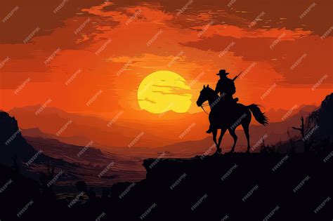 Premium AI Image | Cowboy silhouette on horse at sunset