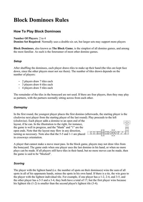 Printable Dominoes Rules