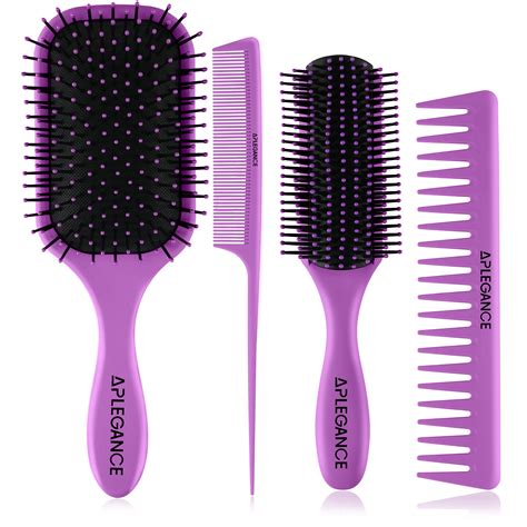 Hair Brush Set of 4 - Detangler, Styling Brush, Tail Comb, WideTeeth ...