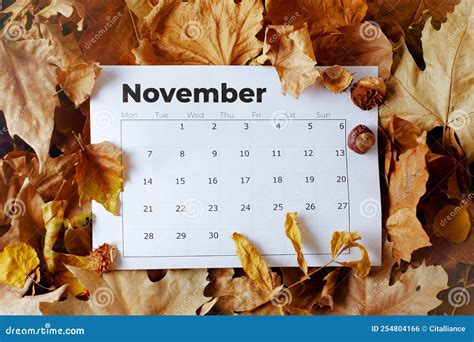 Autumn Background with November Calendar and Leaves Stock Photo - Image ...