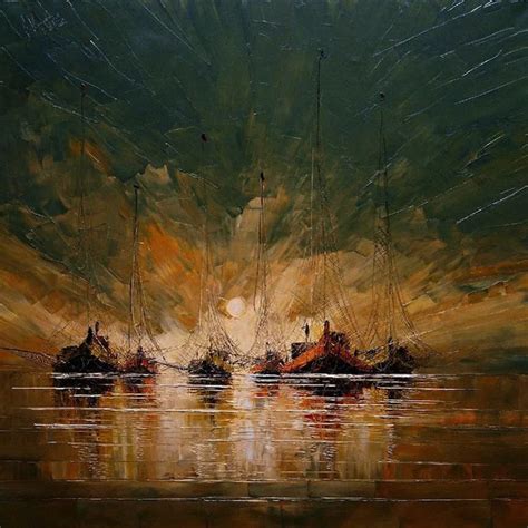 Professional Artist Handmade High Quality Dark Colors Abstract Seascape ...