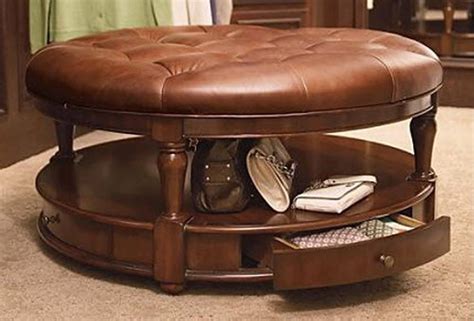 Leather Round Ottoman Coffee Table - Foter