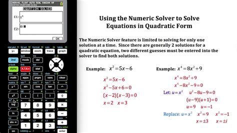 Using the Numeric Solver to Solve Equations in Quadratic Form (TI-84 ...