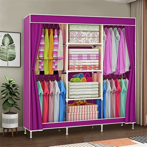 Portable Closet Storage Organizer Wardrobe Clothes Rack with Shelves ...