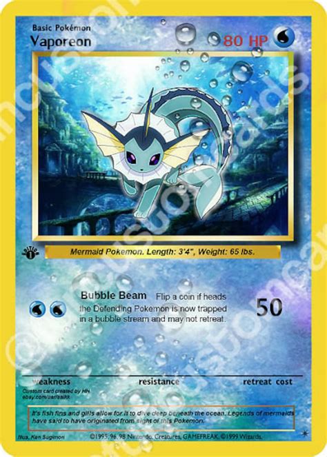 Vaporeon Custom Pokemon Card Non-holo | Etsy