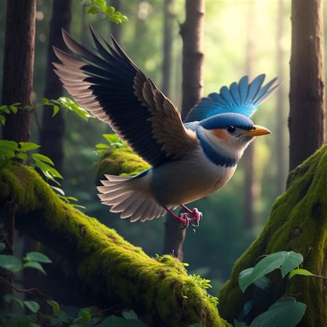 Premium AI Image | beautiful and cute bird setting on the tree at forest