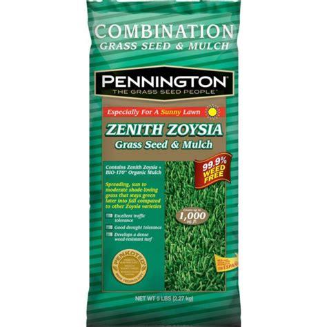 Pennington 100082871 5-Pound Zenith Zoysia Grass Seed And Mulch, 1,000 ...