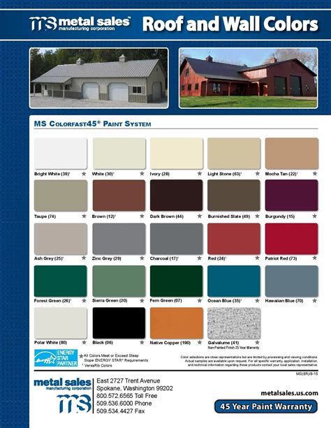 Steel Roofing Colors Chart