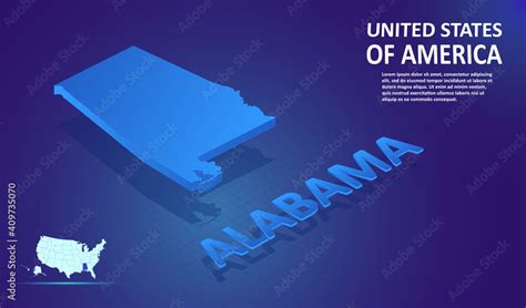 Isometric Alabama State map on blue and glowing background. 3D Detailed ...