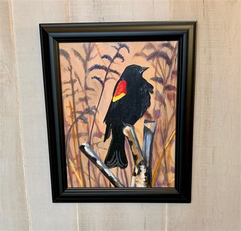 Red Winged Blackbird Painting Original Blackbird Wall Art | Etsy