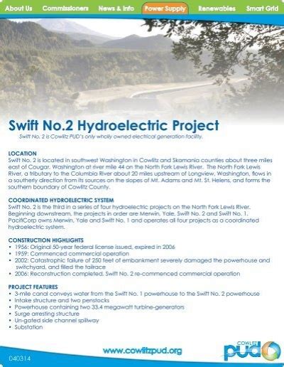 Swift No.2 Hydroelectric Project - Cowlitz PUD