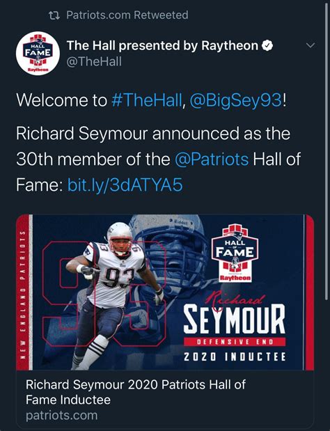 Richard Seymour announced into Patriots HOF : r/Patriots