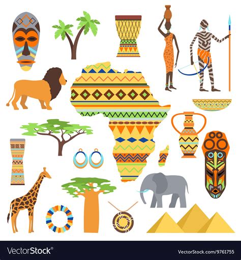 Africa symbols and travel set Royalty Free Vector Image