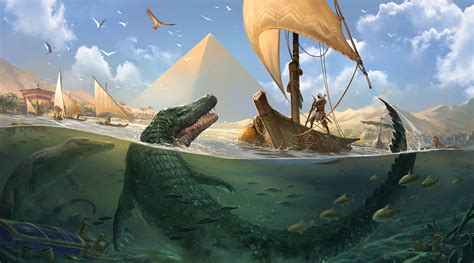 Assassin's Creed Origins HD - Bayek, Crocodile & Boat Wallpaper by sandara