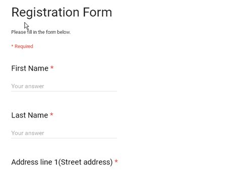 Registration Form: Google Form Template by w3resource