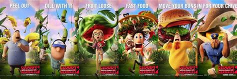 CLOUDY WITH A CHANCE OF MEATBALLS 2 Posters Featuring Characters and Puns