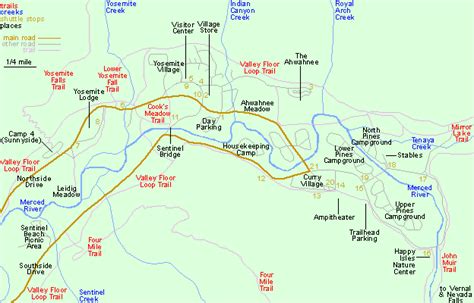 Map of the east end of Yosemite Valley, Yosemite National Park, California