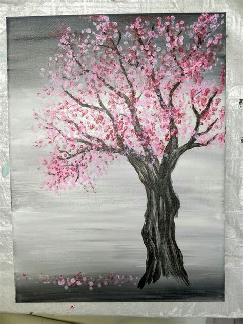 Cherry Blossom Tree Painting with Acrylics and Q-Tips | Easy Painting Idea