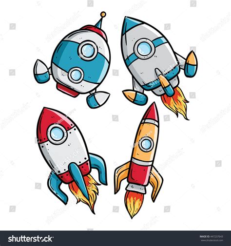 Set Colorful Spaceship Doodle Art On Stock Vector (Royalty Free ...