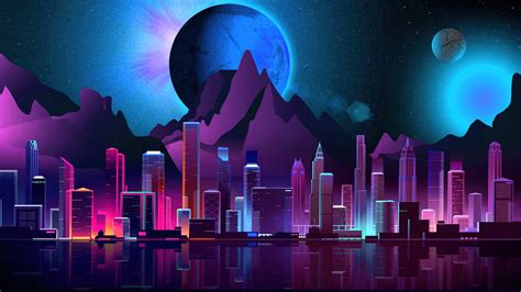 Neon Synthwave Futuristic City Wallpaper Hd Artist K Wallpapers Images ...