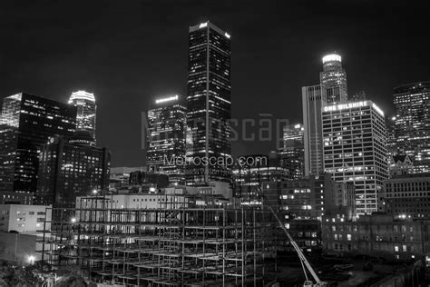 Los Angeles Skyline at Night black and white Photography