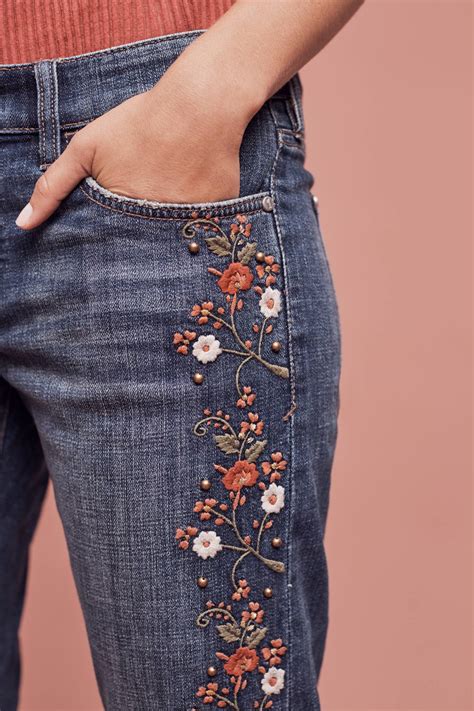 Pilcro Hyphen Mid-Rise Embroidered Jeans | Anthropologie