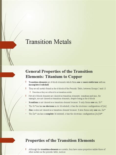 Transition Metals | PDF | Coordination Complex | Transition Metals