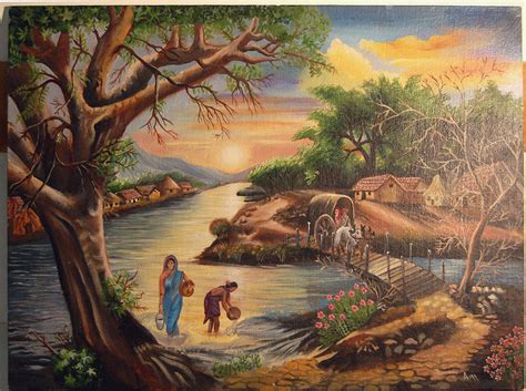 Village Scene Painting by Ami Shah