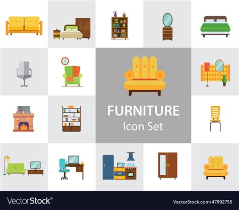 Furniture flat icons set Royalty Free Vector Image