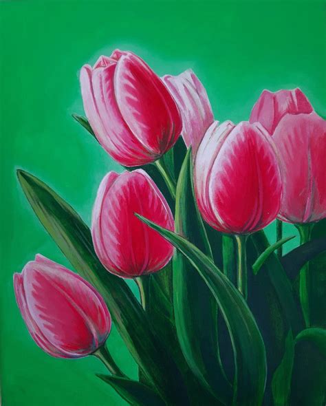 Spring tulips - original acrylic painting, realism, painting on canvas ...