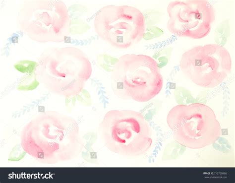 Watercolor Painting Photo Pink Roses Background Stock Illustration ...