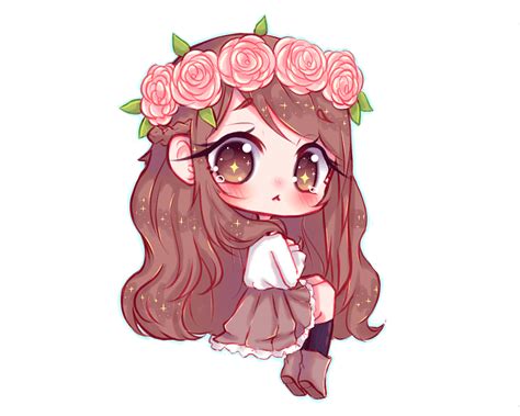 Kawaii Chibi Girl With Flowers Meiru Bochi - Illustrations ART street