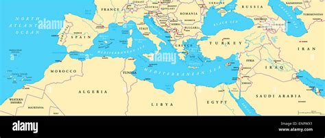 Mediterranean Basin Political Map Stock Photo - Alamy