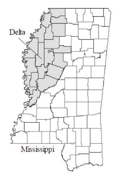 Mississippi Delta Map | Color 2018