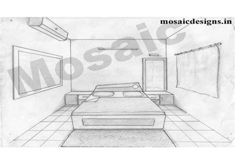 One Point Perspective Bedroom Drawing at PaintingValley.com | Explore ...