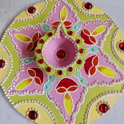 Diwali Rangoli With Decorated Diya(set of 02)