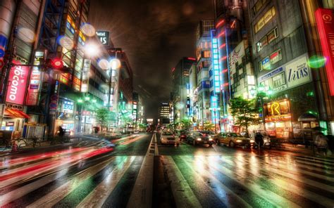 Japan Tokyo City Night Scene City Lights Flashing Ads Busy Street ...