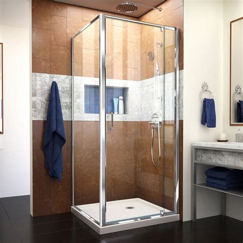 DreamLine Flex 32 in. x 32 in. x 74.75 in. Framed Corner Pivot Shower ...